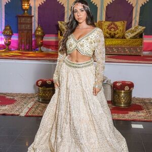 Two piece set Gold Embellished Lehenga / Kaftan